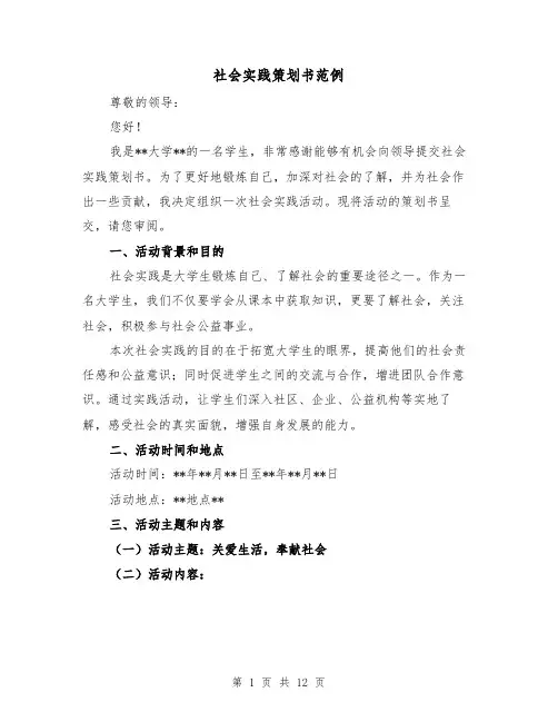 社会实践策划书范例(三篇)