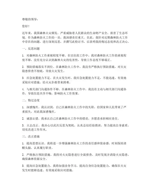 森林防火工作反思检讨书