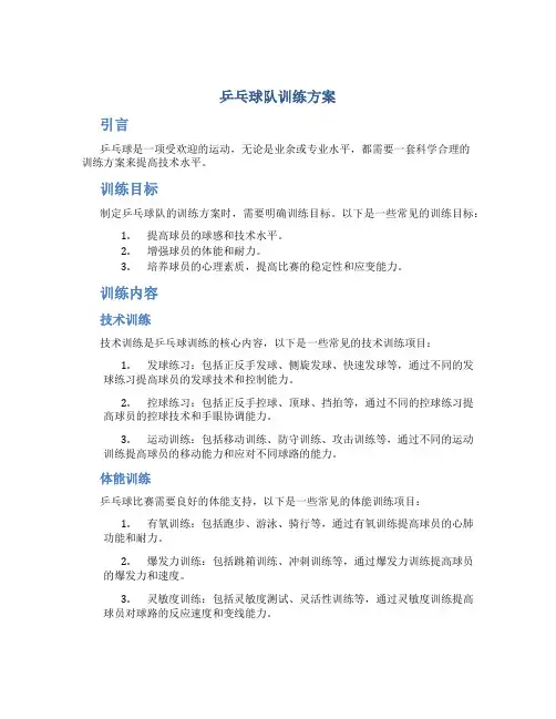 乒乓球队训练方案