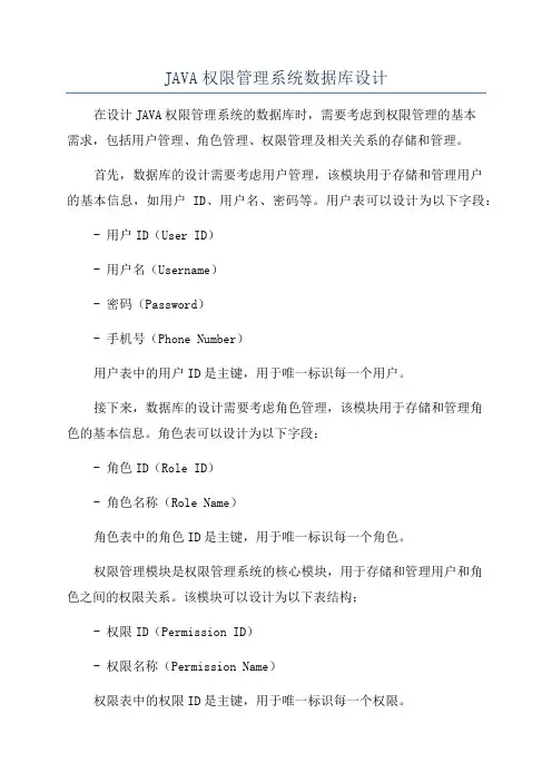 JAVA权限管理系统数据库设计