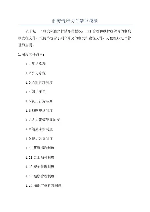 制度流程文件清单模版