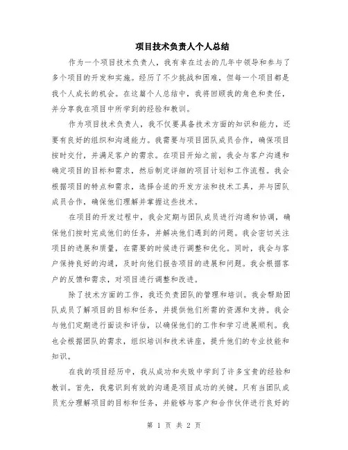 项目技术负责人个人总结