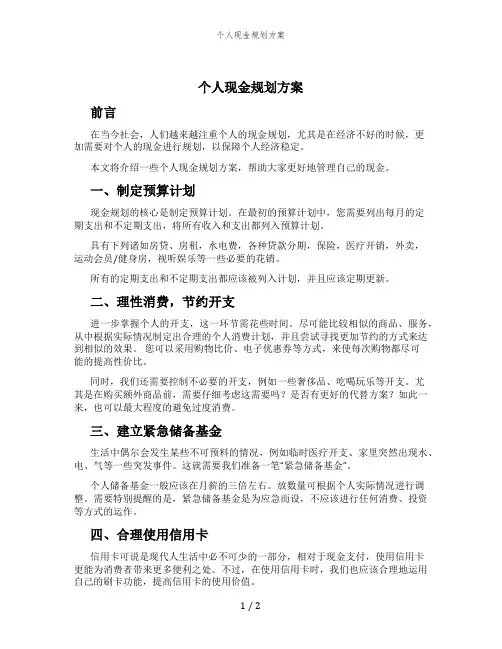 个人现金规划方案