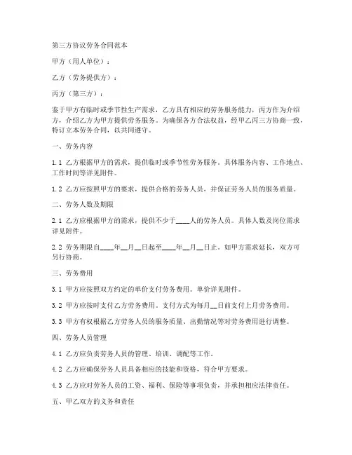 第三方协议劳务合同范本