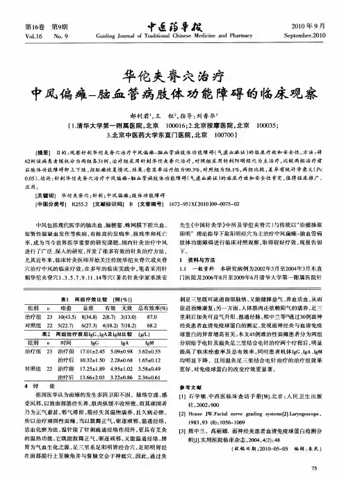 华佗夹脊穴治疗中风偏瘫-脑血管病肢体功能障碍的临床观察