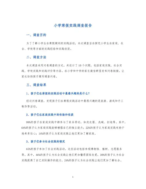 小学寒假实践调查报告
