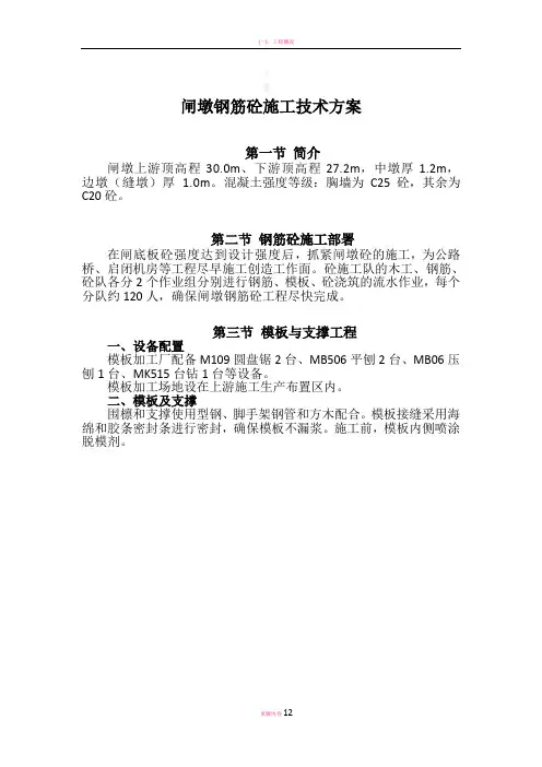 闸墩钢筋砼施工技术方案