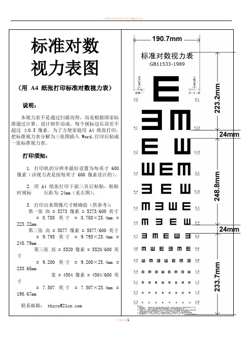 A4 打印标准对数视力表