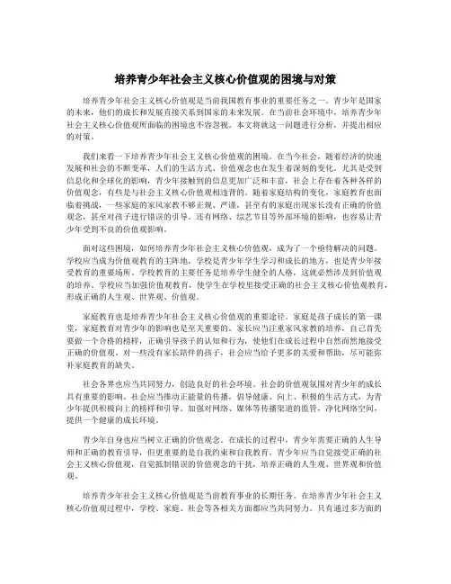 培养青少年社会主义核心价值观的困境与对策