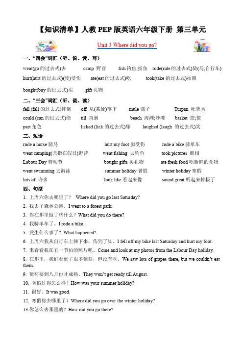 Unit3Wheredidyougo？(知识清单)六年级英语下册(人教PEP版)