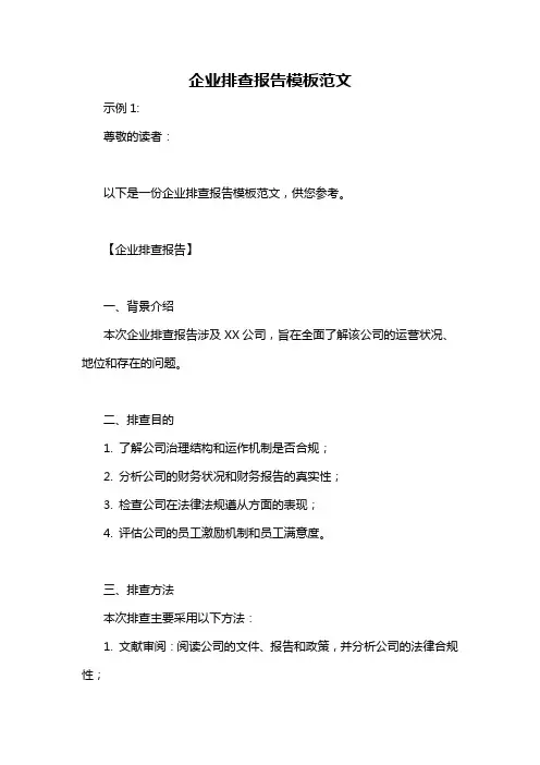 企业排查报告模板范文