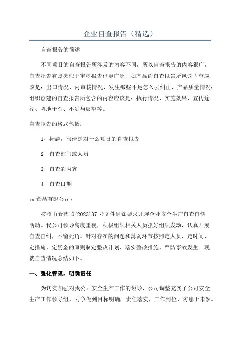 企业自查报告(精选)