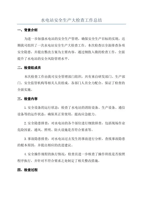 水电站安全生产大检查工作总结
