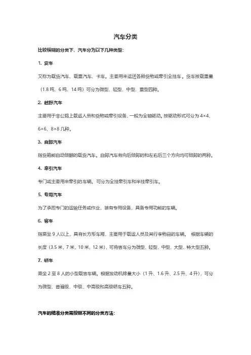 汽车常用分类