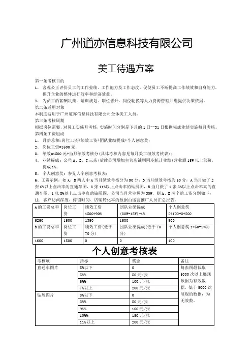 淘宝美工待遇方案及绩效考核标准
