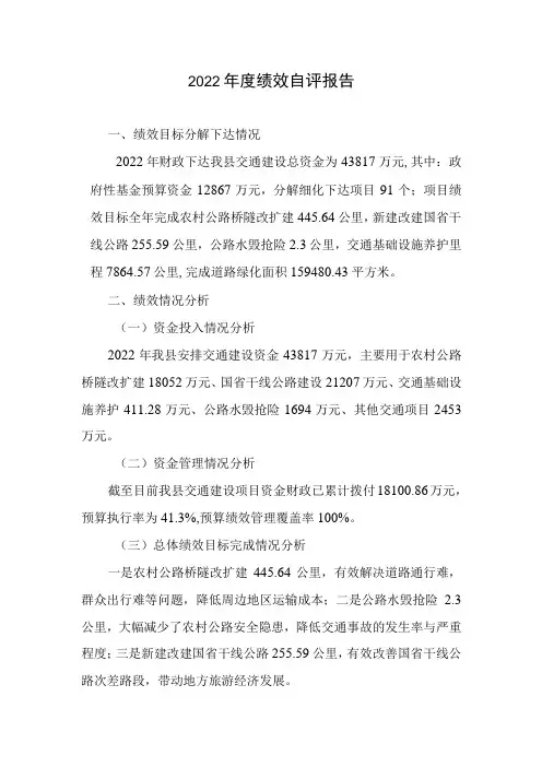 2022年度绩效自评报告