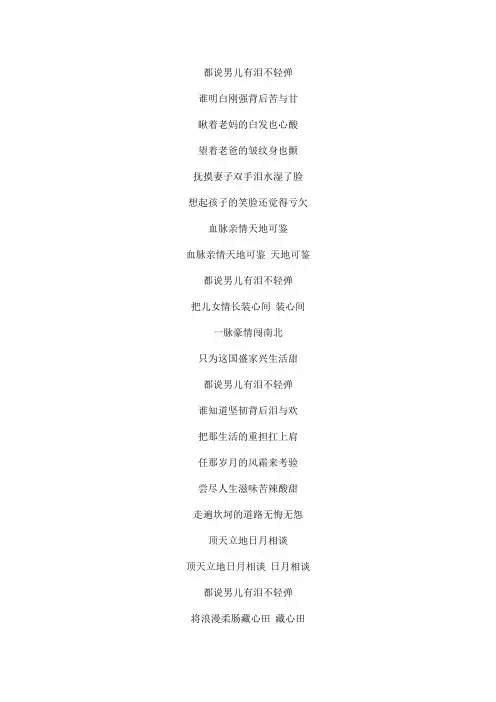 男儿有泪不轻弹文本歌词