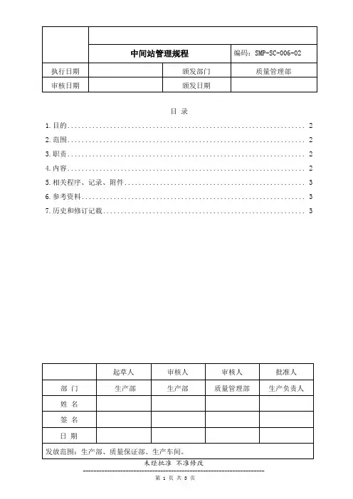 药品生产企业管理文件 SMP-SC-006-02 中间站管理规程