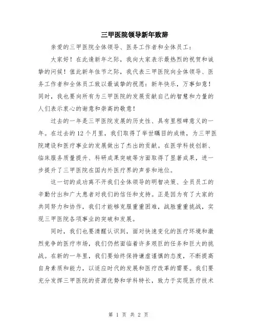 三甲医院领导新年致辞