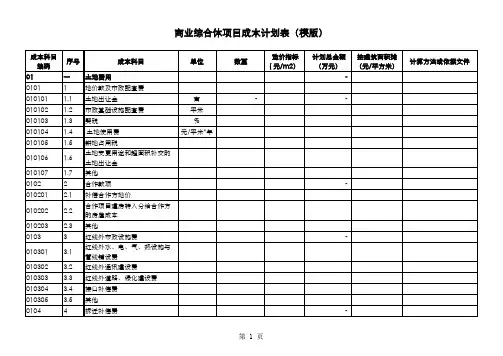 商业综合体项目成本计划表(模版)
