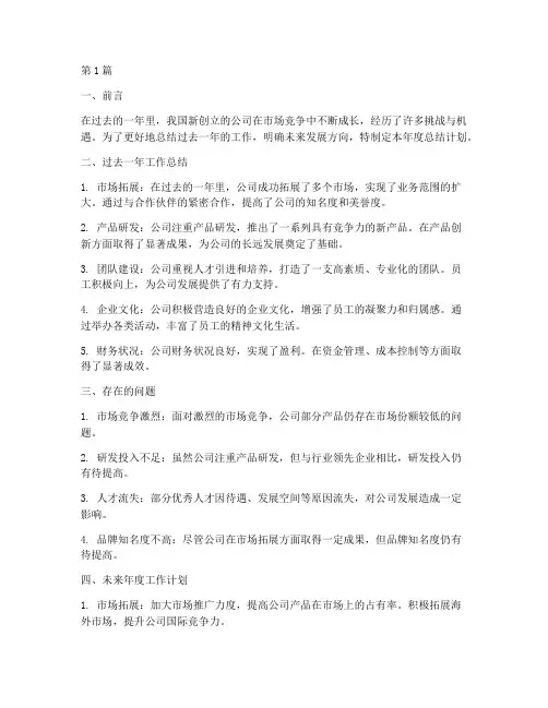 新创立公司年度总结计划(3篇)