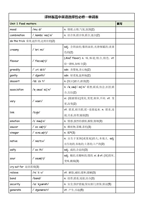 牛津译林版选择性必修第一册单词表