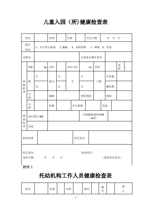 常用登记统计表格(幼儿园入园)幼儿园老师体检