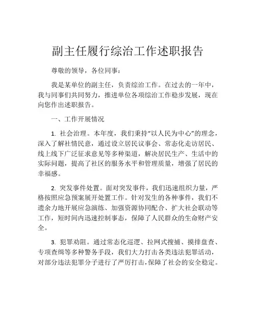 副主任履行综治工作述职报告
