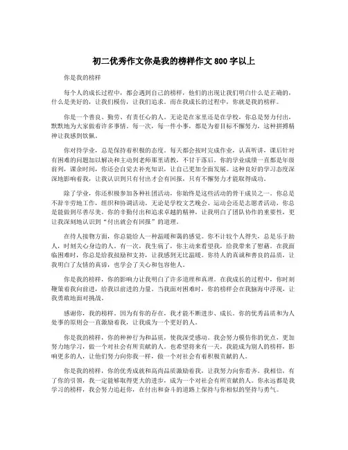 初二优秀作文你是我的榜样作文800字以上