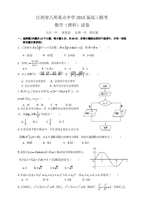 2015八校联考 江西省八所重点中学2015届高三4月联考数学(理)试题 Word版含答案