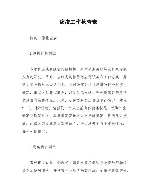 防疫工作检查表