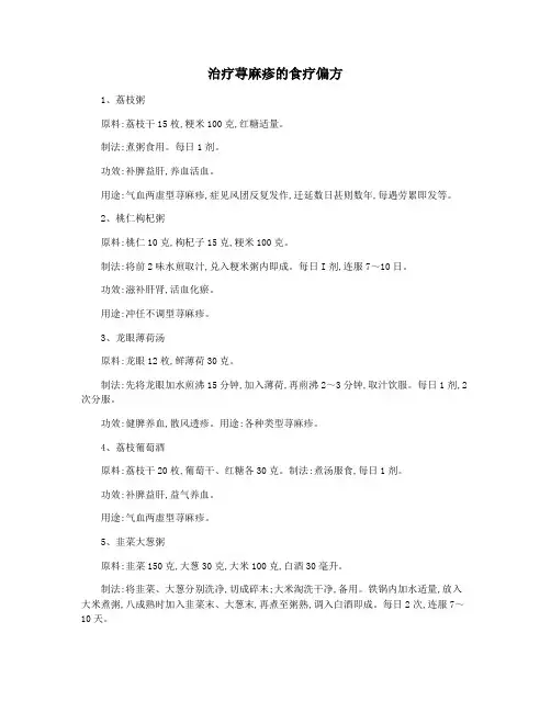 治疗荨麻疹的食疗偏方