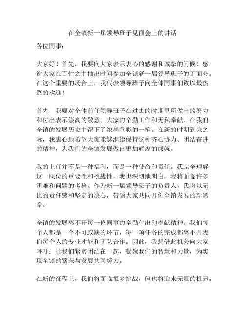 在全镇新一届领导班子见面会上的讲话