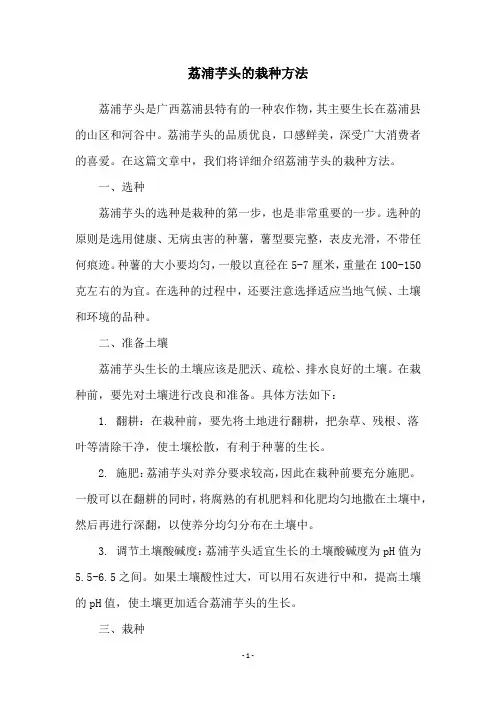 荔浦芋头的栽种方法