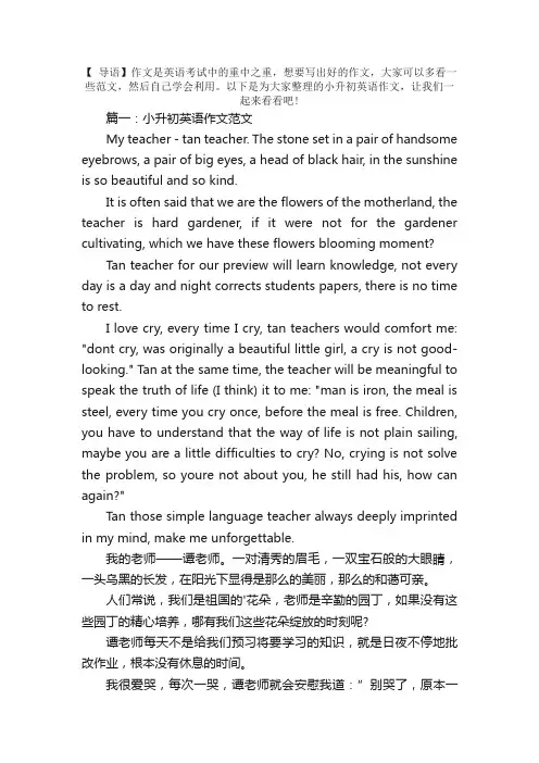 小升初英语满分作文范文带翻译