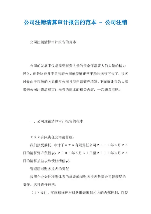 公司注销清算审计报告的范本 - 公司注销