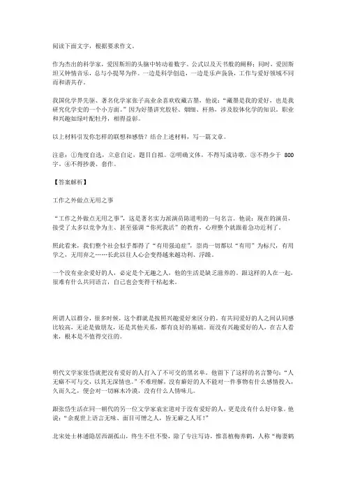 高考语文满分作文范例及解析--工作之外做点无用之事