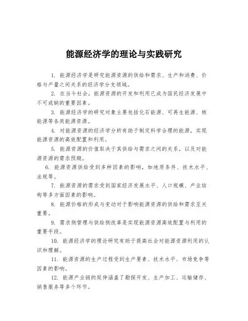 能源经济学的理论与实践研究