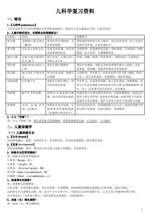 儿科学重点及题库