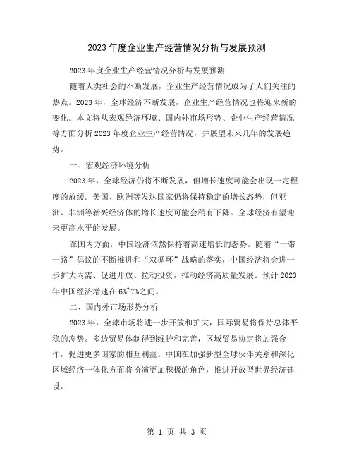 2023年度企业生产经营情况分析与发展预测