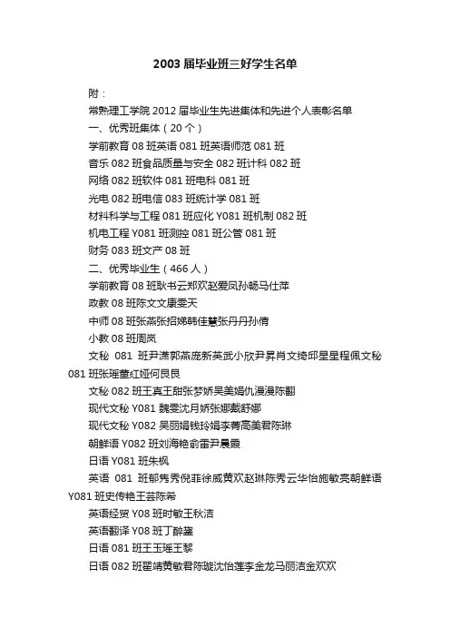 2003届毕业班三好学生名单