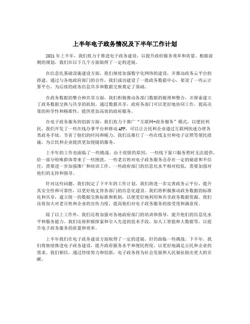 上半年电子政务情况及下半年工作计划