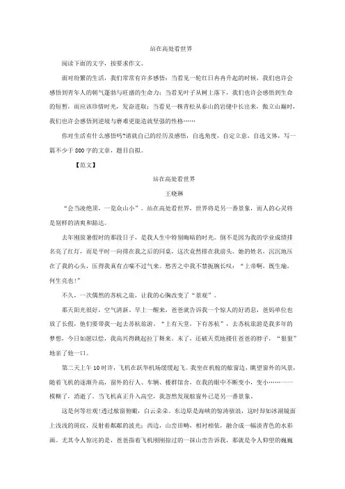 高中作文“站在高处看世界”