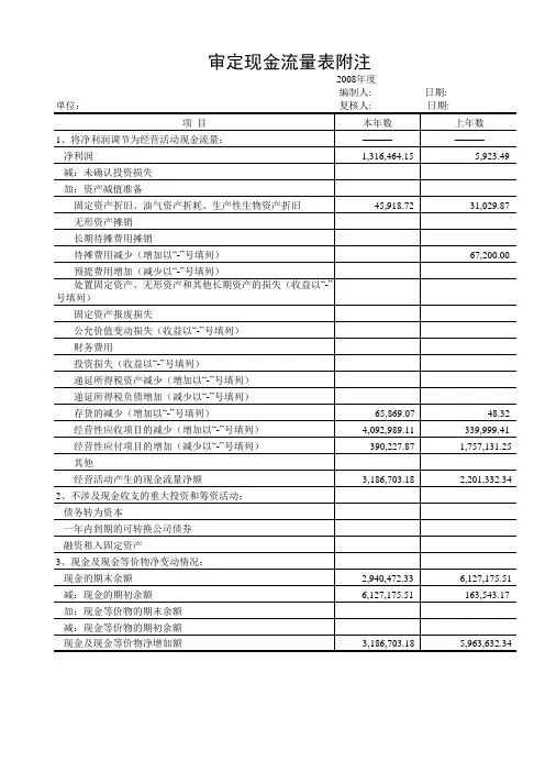 现金流量表工作底稿(编制实例)