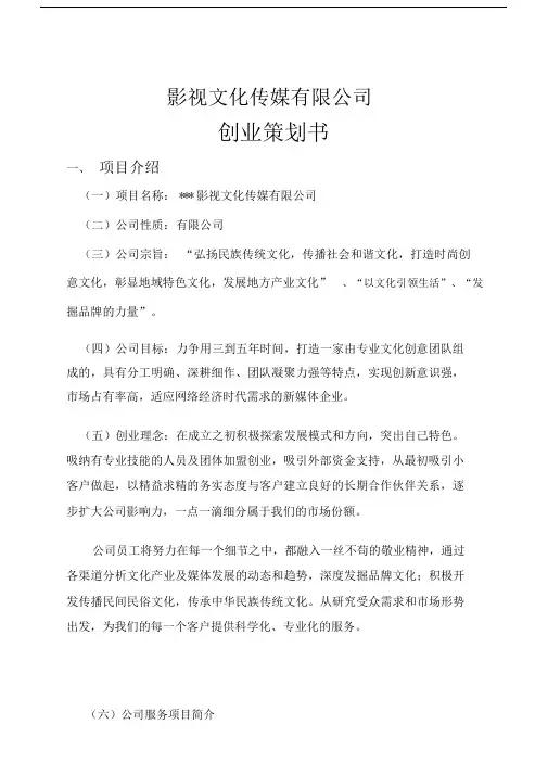 影视文化传媒有限公司创业策划书.docx