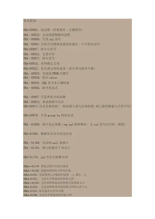 Oracle错误代码案例总结及解决方案