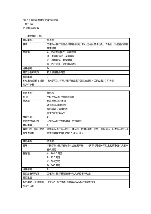 银行个人客户经理学习资料(提高版)私人银行业务篇模版