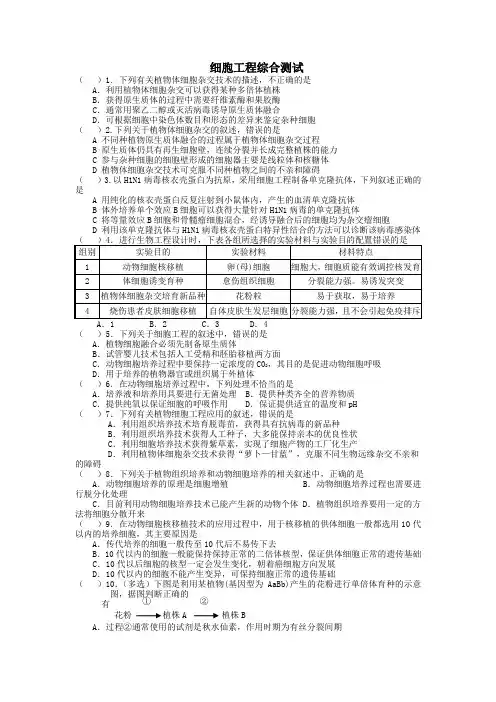 新人教版生物选修3专题2-《细胞工程》同步测试题