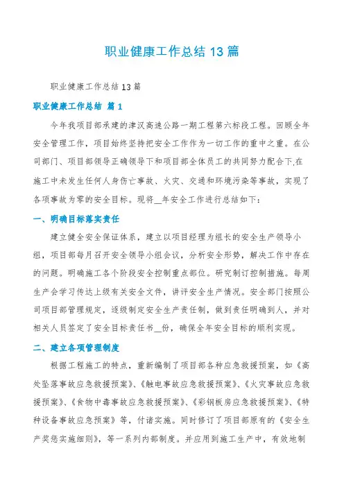 职业健康工作总结13篇