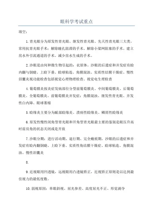 眼科学考试重点